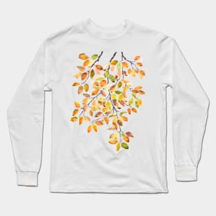 autumn yellow orange beech leaves watercolor Long Sleeve T-Shirt